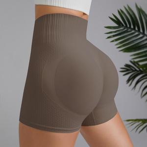Shorts de yoga taille haute noirs unis pour femme, en nylon et élasthanne côtelés, extensibles dans les quatre sens, pantalon court de sport moulant - Product Image 1