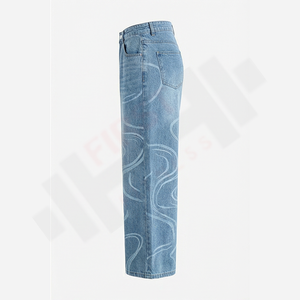 กางเกงยีนส์ทรงตรงสไตล์วินเทจสำหรับผู้ชาย แบรนด์ Baggy Streetwear ทรงหลวม ขาตรง แบบซ้อน  ขายส่ง รับสั่งทำลายปะติด - Product Image 3