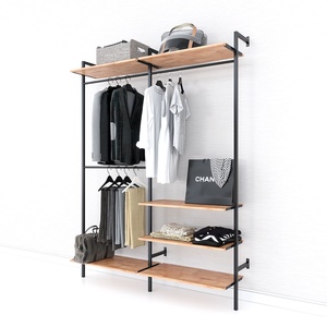 Perchero de Madera de Caucho que Ahorra Espacio con Estructura de Hierro para Armario y Tienda de Ropa - Product Image 3