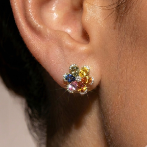 Pendientes de Flor con Zafiros Multicolor en Oro Blanco de 18K, Corte Pera, Gema Arcoíris, Diamante Natural, Joyería Fina - Product Image 3