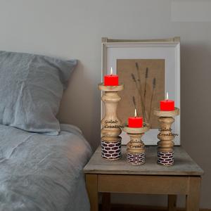 Porte-bougie en bois de manguier avec impression en émail rouge Bougeoir décoratif artisanal pour la maison, les fêtes et la décoration de table - Product Image 5