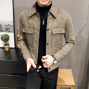 À la mode automne et hiver nouvelle veste pour hommes à la mode Jacquard Tweed Style décontracté revers plus proche pour les loisirs décontracté - Product Image 5