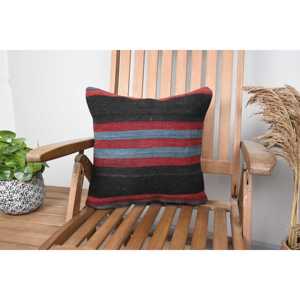 Almohada de lana Kilim de retazos multicolor de 16x16 pulgadas tejida con patrón Vintage de rayas sutiles cojín decorativo esponjoso de 18x18 - Product Image 1