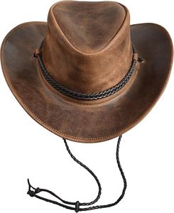 Mens Cowboy Leather <b>Hat</b> <b>Western</b> Style Unisex Shapeable Outback Classic Braided Hatband - Product Image 1