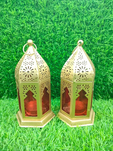 Ethical Style Gold <b>Lantern</b>/Lamp <b>Vintage</b> Decorative Colorful Glass Tealight Candle Holder Boho glass jar for Festive Home Decor - Product Image 2