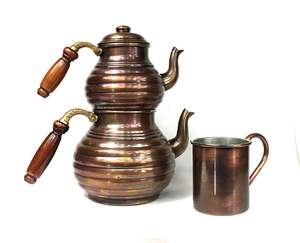 Poêle turque en cuivre martelé à la main, bouilloire à thé en tranches, service à thé couleur OXIDE - Product Image 6