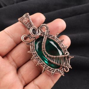 Green <b>Emerald</b> Quartz Oval Cut 925 Silver Plated Copper Wire Wrapped Fashion <b>Pendant</b> Necklace Hot Selling Product For Women - Product Image 4