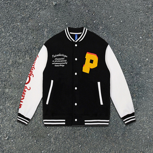 Veste à col montant personnalisée pour hommes avec patchs brodés en chenille et logo avant des manches en cuir-Style universitaire Letterman bon marché - Product Image 1