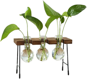 2025 Latest Design Hydroponics Flower <b>Vase</b> Wooden with Metal Stand Wholesale Price Luxury Iron <b>Vase</b> Plant Wedding Decor - Product Image 1