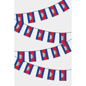 Guirlande de drapeaux rectangulaires du Cambodge pour décorations de fête - Product Image 1