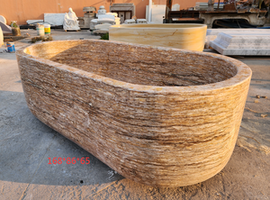 Baignoire ovale autoportante de luxe en travertin avec <span class=keywords><strong>jacuzzi</strong></span> pour 2 personnes, design moderne pour salle de bain d'hôtel - Product Image 6