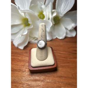 Navajo-<b>Crafted</b> Cultural Collectible White Buffalo & Sterling Silver Ring Size 8.5 - Product Image 2