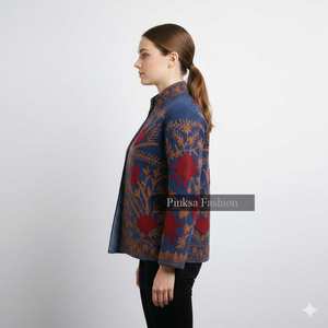 Fait main, esthétique bohème, brodé, velours bleu, séchage rapide, respirant, écologique, luxe pour femme, motif floral, traditionnel folklorique - Product Image 5