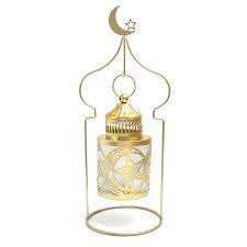 ที่ใส่เทียนทีไลท์เหล็กมินาเร่ต์ทำด้วยมือแบบทันสมัย-สีขาวทองจุดสีทองพื้นผิวแบบเรียบง่ายและสัญลักษณ์อิสลามสำหรับตกแต่งบ้าน - Product Image 4