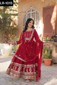 Ropa tradicional india Faux Blooming con bordado Zari Lentejuelas Trabajo Listo para usar Anarkali Vestidos con tallas grandes disponibles - Product Image 5