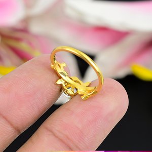 Bague feuille florale unique en or jaune 14 carats avec pierre précieuse en cristal naturel taillé en rond plaqué or fin pour mariages et fêtes - Product Image 3