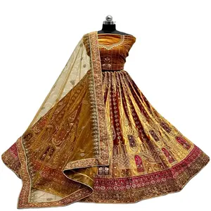 最新印度民族服装婚纱设计师新娘天鹅绒面料以最具竞争力的价格2023