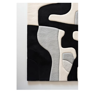 Tapis en laine de Nouvelle-Zélande touffeté à la main à haute pile moderne abstrait noir blanc Design tapis rectangulaire imperméable antidérapant - Product Image 3