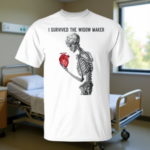 T-shirt Scheletro Sopravvissuto per Sopravvissuti a Colpi Cardiaci - Design Promozionale 'Sono Sopravvissuto al Widow Maker' - Product Image 3