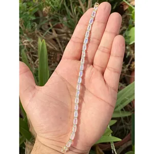 Pulsera de tenis de oro de 14k con piedra lunar arcoíris, accesorio de moda - Product Image 1