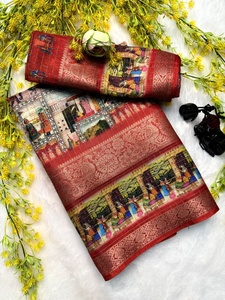 Dola Silk Saree dola พิมพ์ลาย dola Silk Saree กับเสื้อ unstitched ขอบพิมพ์ดิจิตอลสำหรับผู้หญิง Saree - Product Image 4