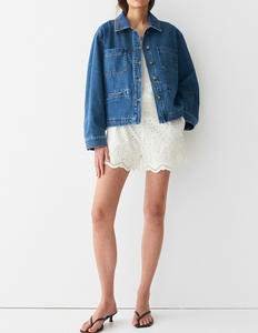 Veste bomber en denim tricotée pour femme, vêtement décontracté d'extérieur, automne, imperméable, coupe-vent, boutonnée, oversize - Product Image 6