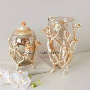 Juego de 2 Jarrones Decorativos de Lujo para Mesa, Calidad Deluxe, Diferentes Tamaños, Metal y Vidrio, para Eventos - Product Image 1