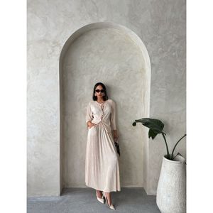 Blusa Elegante con Lazo Frontal y Pliegues para Mujer, Marca TOPSHOW, Color Sólido, Tejido de Algodón y Poliéster, Manga Larga, para Uso Diario - Product Image 6
