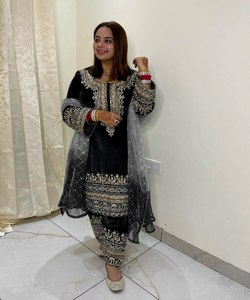 Vêtements islamiques pour femmes musulmanes, robe trois pièces en mousseline de soie blanche cousue, tenue de fête de mariage Eid, légère - Product Image 6