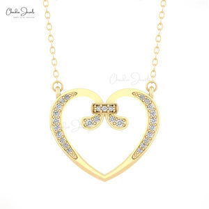Handmade 0.19 TCW Genuine White Diamond Charm <b>Necklace</b> 14k Solid Gold Dainty <b>Open</b> <b>Heart</b> <b>Necklace</b> Wholesale Dropshiiping Product - Product Image 6