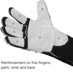 Guantes de soldadura de cuero dividido de cuero de vaca de Palma de dedo completo reforzado Guantes de construcción de extinción de incendios resistentes ignífugos - Product Image 3