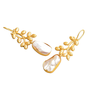 Pendientes de Latón de Exportación al por Mayor, Diseño de Piedra Natural en Bruto con Perlas, Acabado de Latón Antiguo, Pieza de Moda Lista para Enviar - Product Image 5