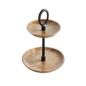 Support à gâteau en bois forme ronde 3 niveaux collations et fruits plateau de service avec poignée vaisselle de mariage pièce maîtresse support à gâteau - Product Image 6