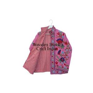 ผ้าห่มควิลท์ลายซูซานีอินเดียทำมือ ผ้ากำมะหยี่ลายทาง ระบายอากาศได้ดี เป็นมิตรกับสิ่งแวดล้อม ใช้ได้สองด้าน ไส้ใยฝ้าย สำหรับฤดูหนาว สไตล์ชาติพันธุ์ - Product Image 4