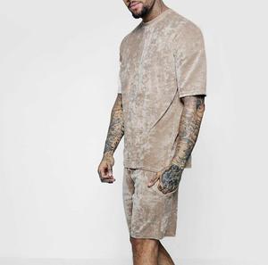 Conjunto corto de terciopelo a la moda con patrón de bloque de Color de último diseño, traje de sudor doble de terciopelo de gran tamaño con hombros caídos, conjuntos cortos transpirables - Product Image 3