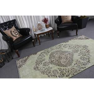 พรมขนสัตว์สีเขียวเบจ4.1 x 7.8ft แบบดั้งเดิมพรมตุรกีสี่เหลี่ยมผืนผ้าเย็บปะติดปะต่อกันสำหรับห้องโถงห้องนอนน้ำยาง - Product Image 2