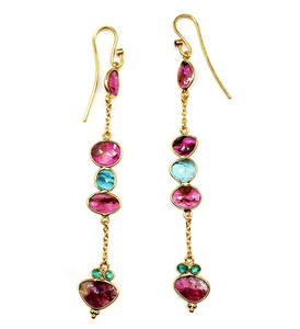 Pendientes colgantes largos de turmalina para mujer, Plata de Ley 925, chapado en oro Natural, piedras preciosas multicolor, joyería de moda - Product Image 3