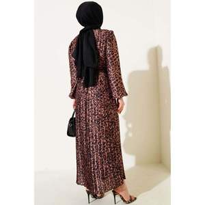 ชุดซาตินจีบลายเสือดาวสีน้ำตาล - Product Image 2