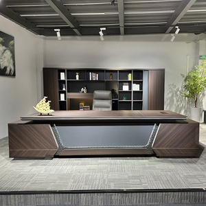 Bureau de direction moderne en MDF marron, table de bureau modulaire de luxe, bureau de direction d'entreprise personnalisé OEM ODM avec unité de rangement, usage commercial - Product Image 3