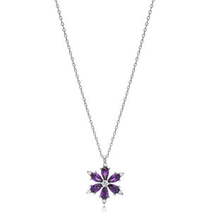 Collier à breloques en pierre d'améthyste avec Design de fleur, pendentif turc, bijoux en argent Sterling 925 faits à la main - Product Image 5