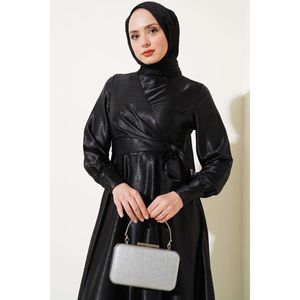Side Tie Jacquard Vestido Negro - Product Image 2