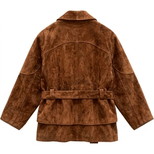Men <b>Suede</b> Style <b>Belted</b> Jacket Warm Casual Long Sleeve Outerwear Custom Wholesale Clothing Manufacturer - Product Image 4