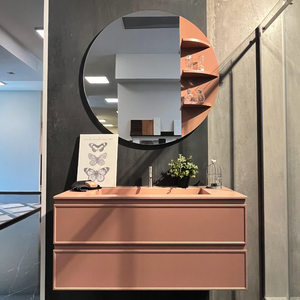 Mobile <span class=keywords><strong>Bagno</strong></span> Rosa Elegante 100% Made in Italy con Doppi Cassetti, Lavabo Integrato in Resina Colorata e <span class=keywords><strong>Specchio</strong></span> Coordinato - Product Image 5