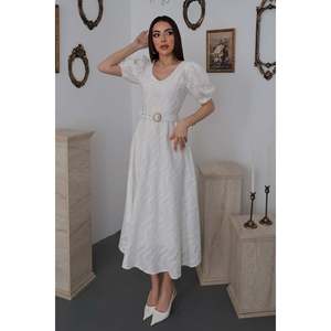 Robe col V blanc cassé - Ecru - Product Image 2