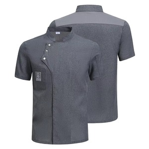 Venta al por mayor Chef abrigo chaqueta de manga corta cocina duradero trabajo uniforme Color sólido impermeable restaurante Chef Chaqueta de algodón - Product Image 4