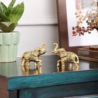 Paire d'éléphants miniatures en aluminium de qualité supérieure, pièce décorative pour salon, décoration intérieure, finition dorée Art Déco, 2 pièces, anniversaire
