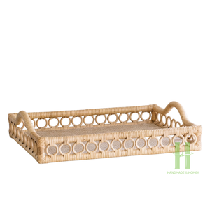 Cesta de almacenamiento de ratán Natural bohemio, bandeja de mimbre multiusos tejida a mano, bandeja de servicio de ratán de fábrica de Vietnam directamente - Product Image 1