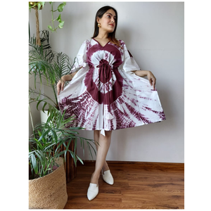Robe mi-longue en coton teint à la main sur mesure-Col en V et cordon de serrage à la taille pour femmes convient aux clients de la boutique et aux revendeurs - Product Image 1