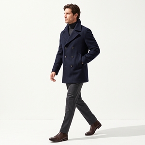 <b>Men's</b> Winter <b>Wool</b> Blend Peacoat Classic <b>Double</b>-<b>Breasted</b> Warm Casual <b>Coat</b> OEM ODM Wholesale Factory Custom Logo - Product Image 2