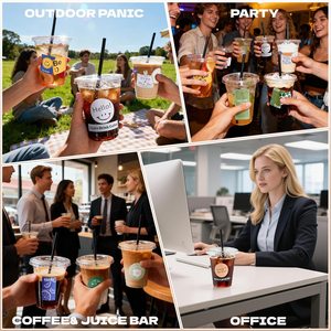 16oz PET/PLA Leak-Proof Biodegradable Disposable Cold <b>Cups</b> Flat Lids <b>Straws</b> for Iced Coffee <b>Smoothies</b> Parties Weddings Camping - Product Image 6